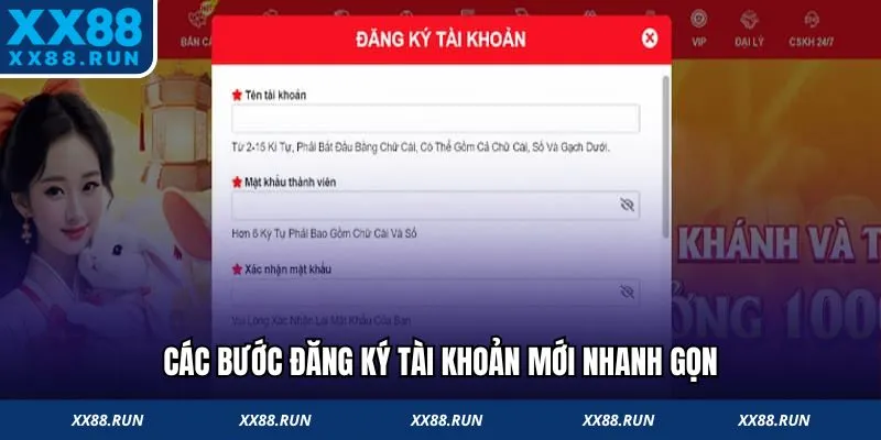 Các bước đăng ký tài khoản mới nhanh gọn